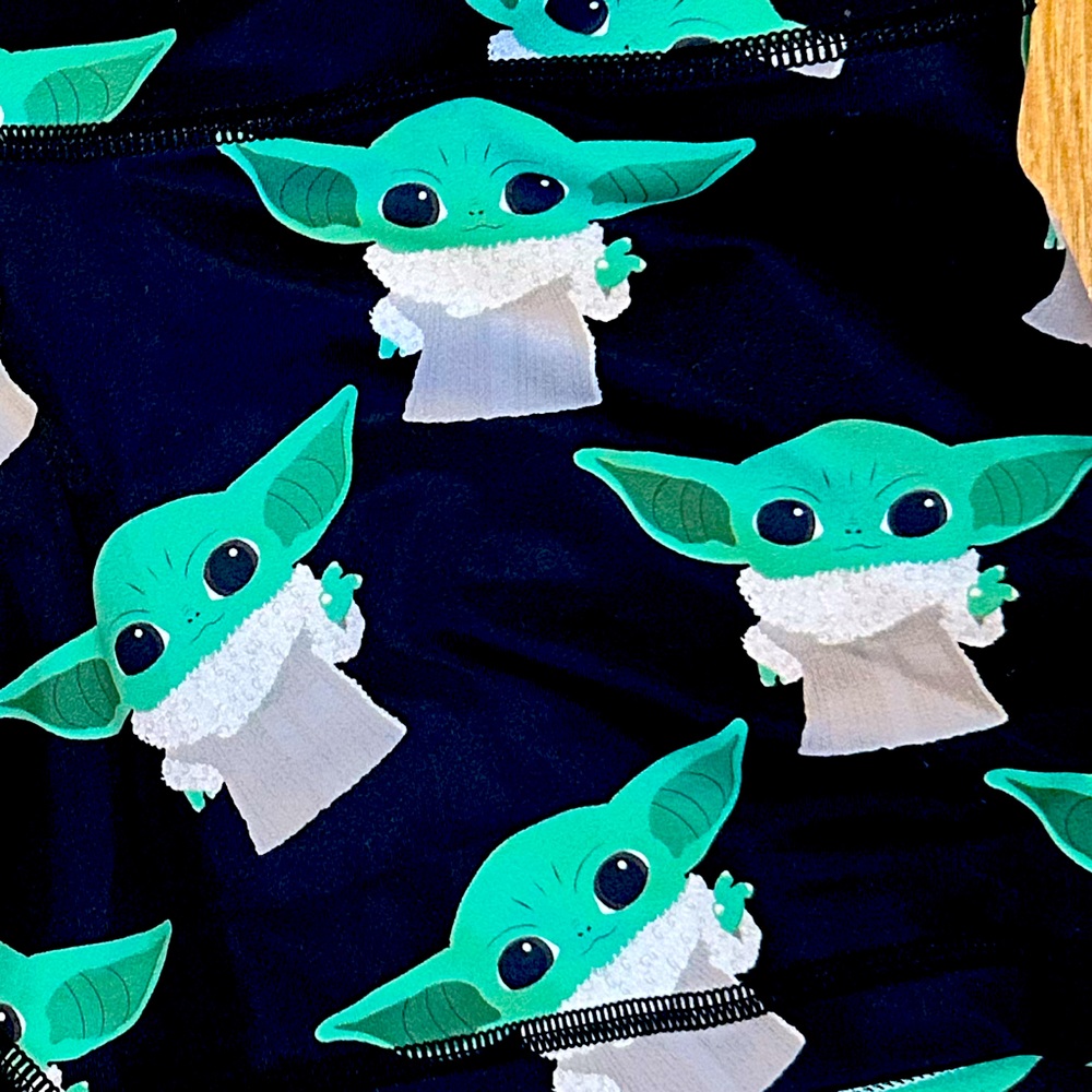 United Lifters Grogu Large Women's Athletic Shorts - Black with Green Pattern